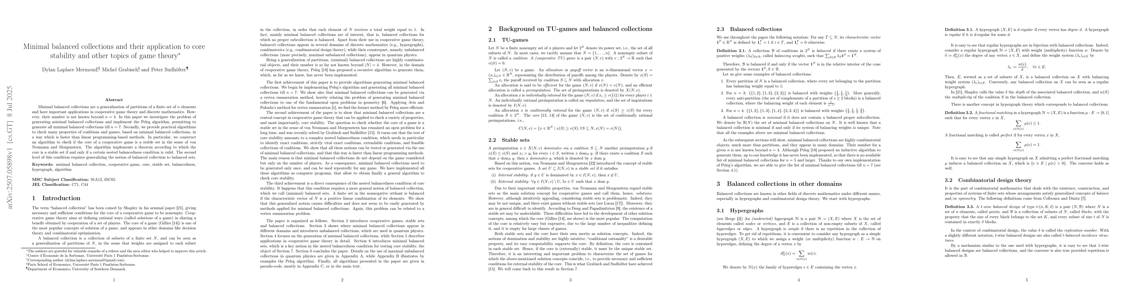 Thumbnail for Minimal balanced collections and their applications to core stability
  and other topics of game theory