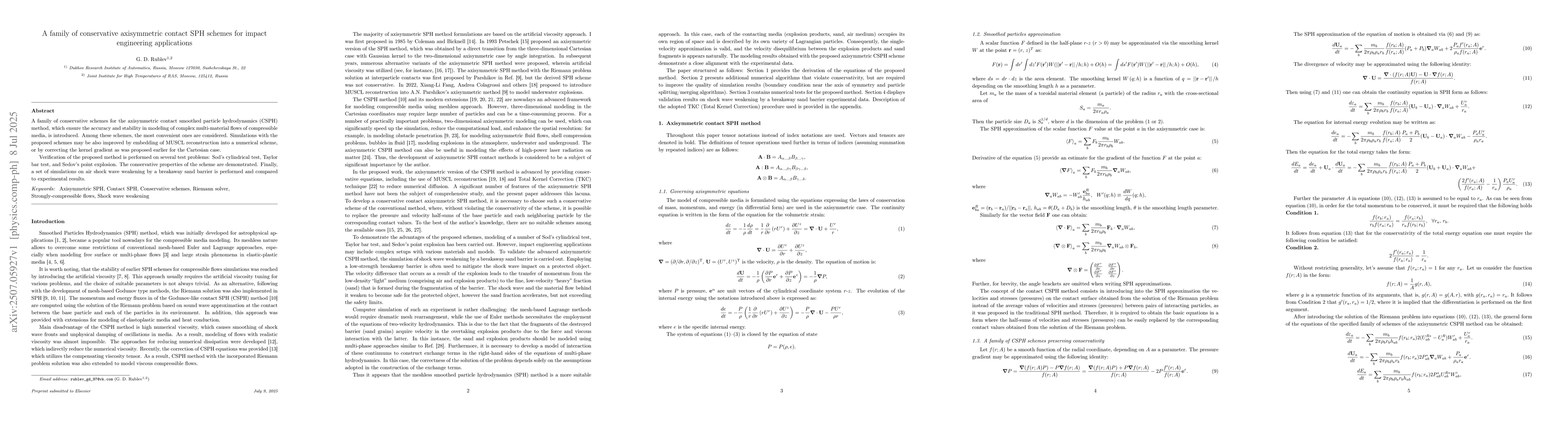 Thumbnail for A family of conservative axisymmetric contact SPH schemes for impact
  engineering applications