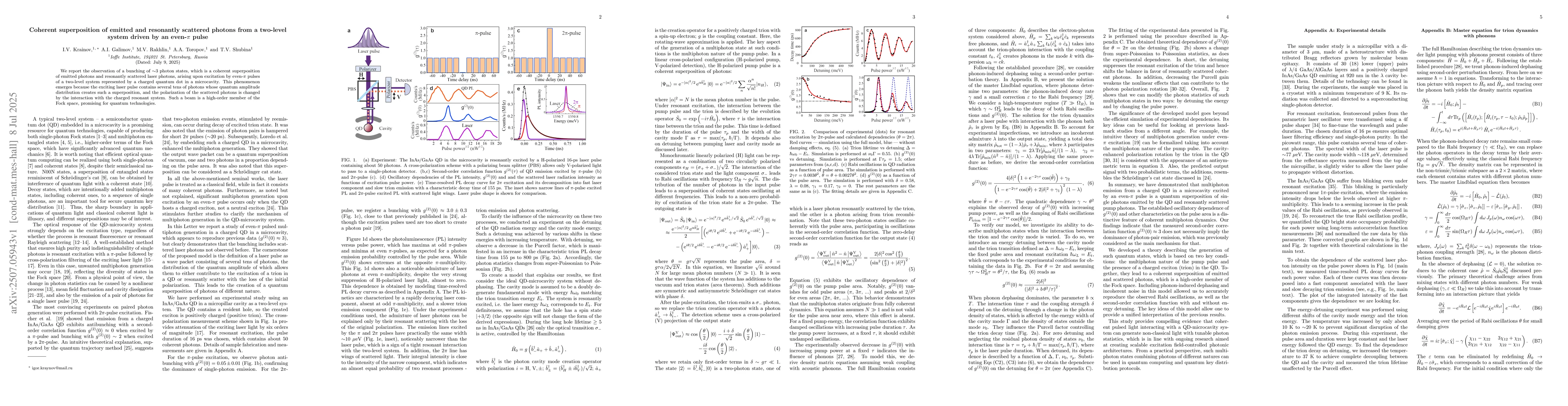 Thumbnail for Coherent superposition of emitted and resonantly scattered photons from
  a two-level system driven by an even-$π$ pulse