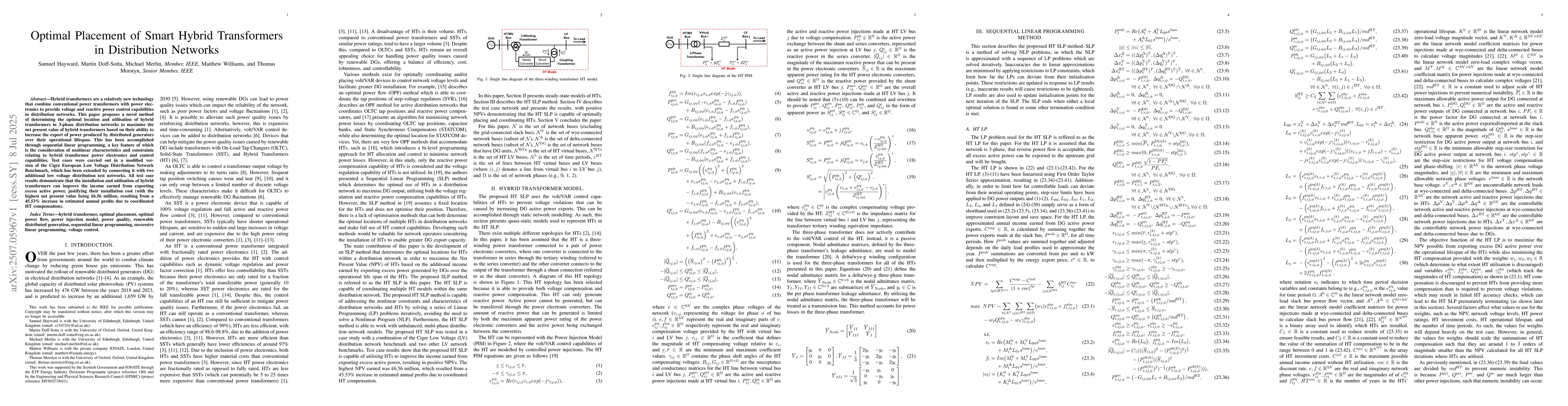 Thumbnail for Optimal Placement of Smart Hybrid Transformers in Distribution Networks