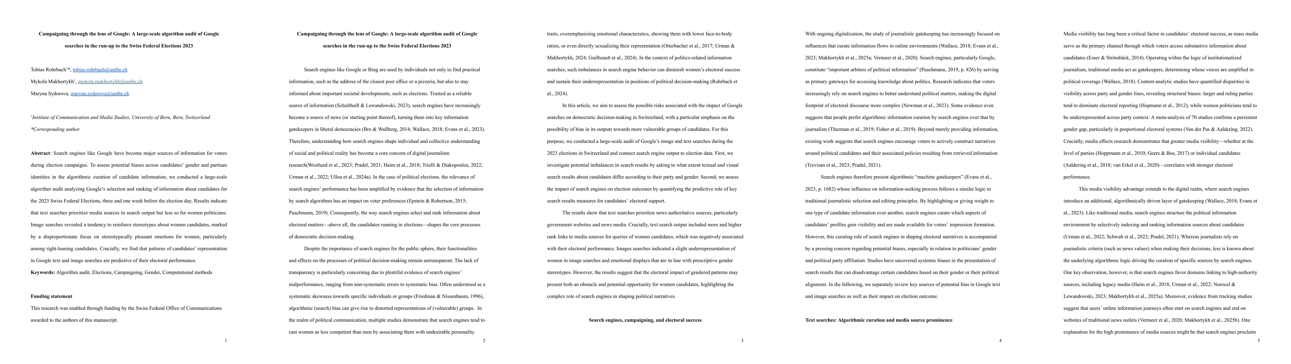 Thumbnail for Campaigning through the lens of Google: A large-scale algorithm audit of
  Google searches in the run-up to the Swiss Federal Elections 2023