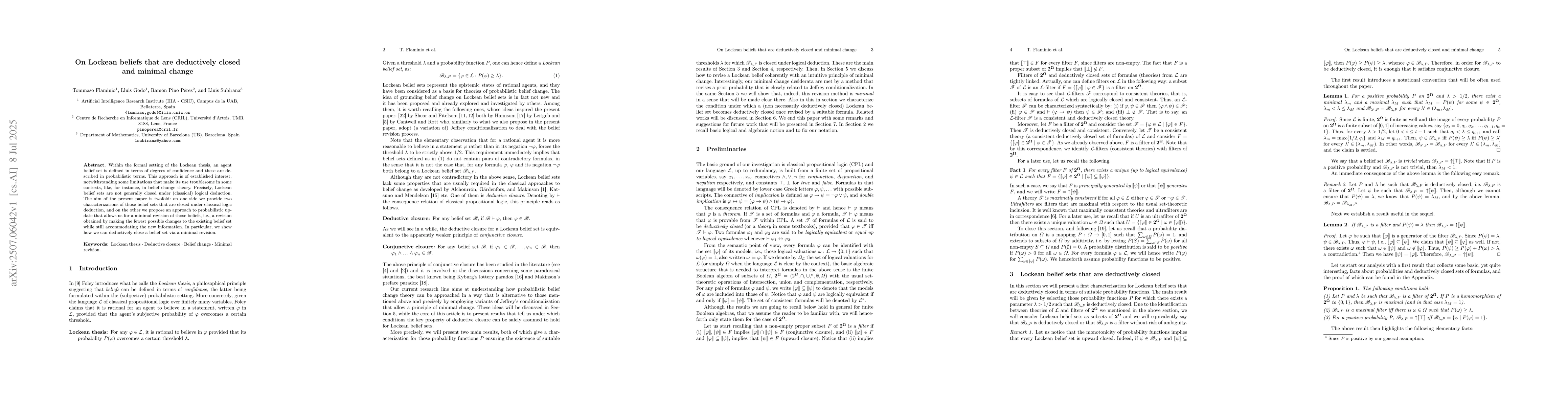Thumbnail for On Lockean beliefs that are deductively closed and minimal change