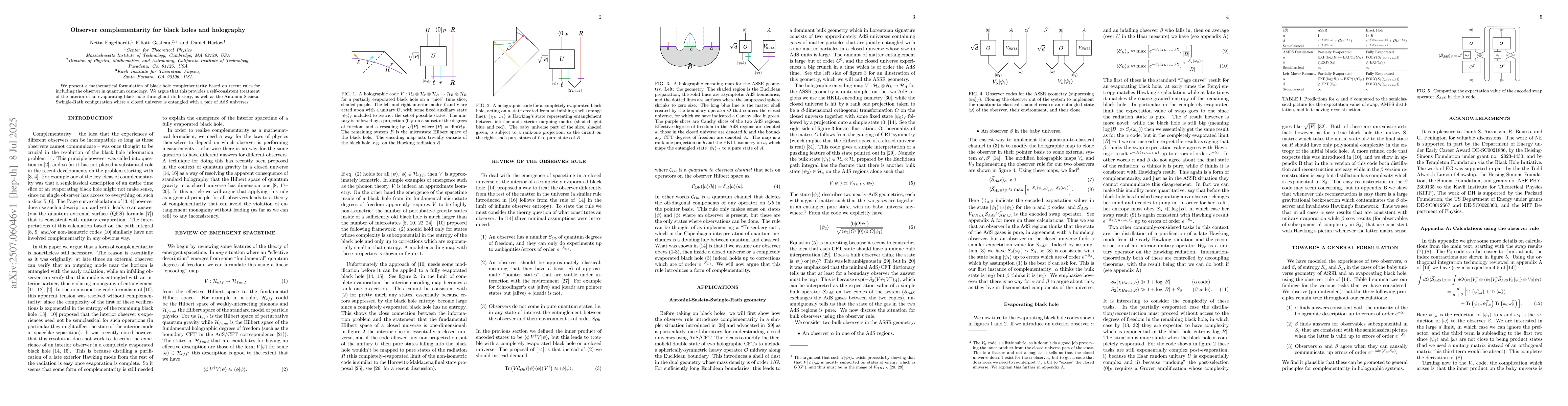 Thumbnail for Observer complementarity for black holes and holography