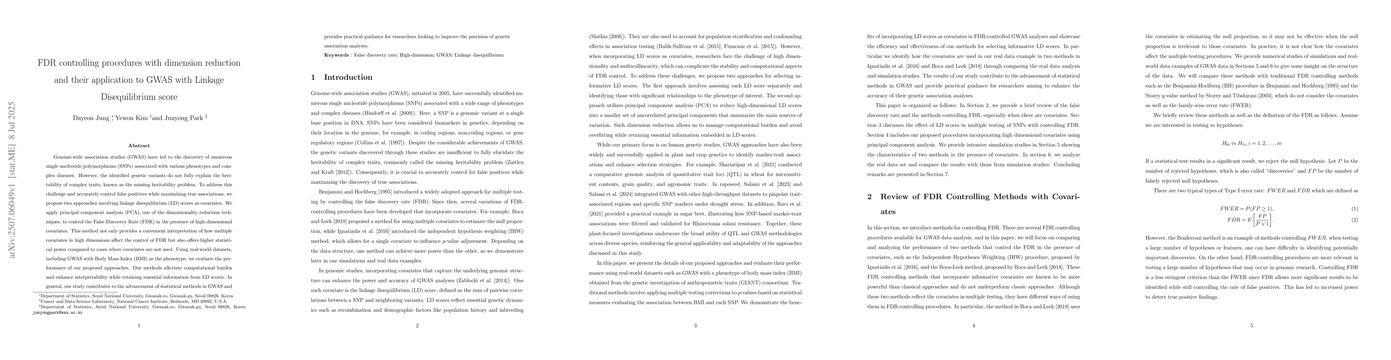Thumbnail for FDR controlling procedures with dimension reduction and their
  application to GWAS with linkage disequilibrium score