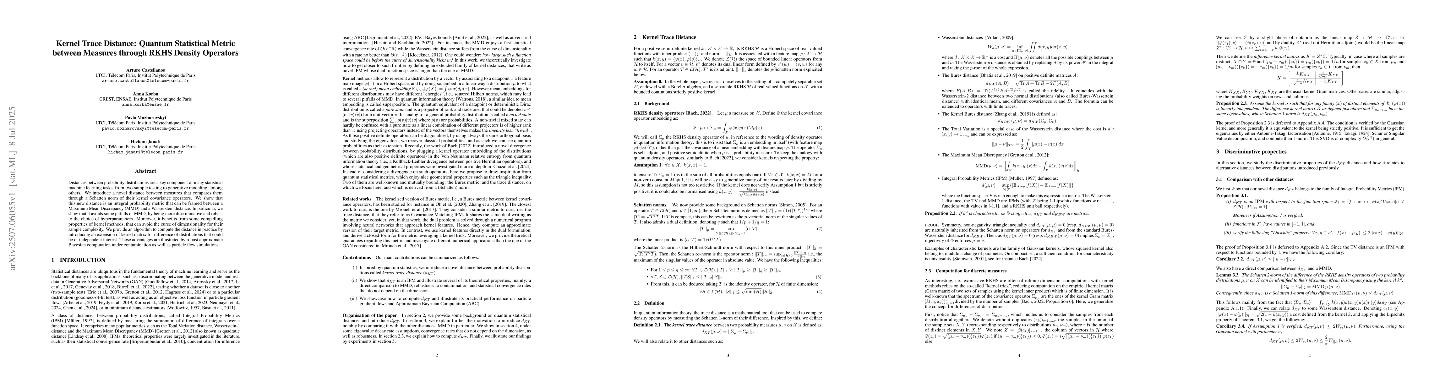 Thumbnail for Kernel Trace Distance: Quantum Statistical Metric between Measures
  through RKHS Density Operators