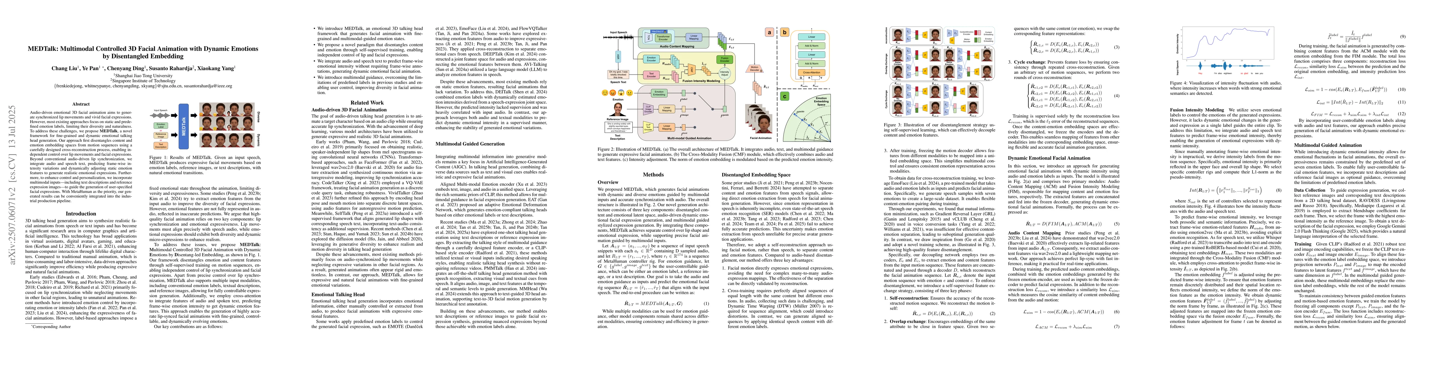 Thumbnail for MEDTalk: Multimodal Controlled 3D Facial Animation with Dynamic Emotions
  by Disentangled Embedding