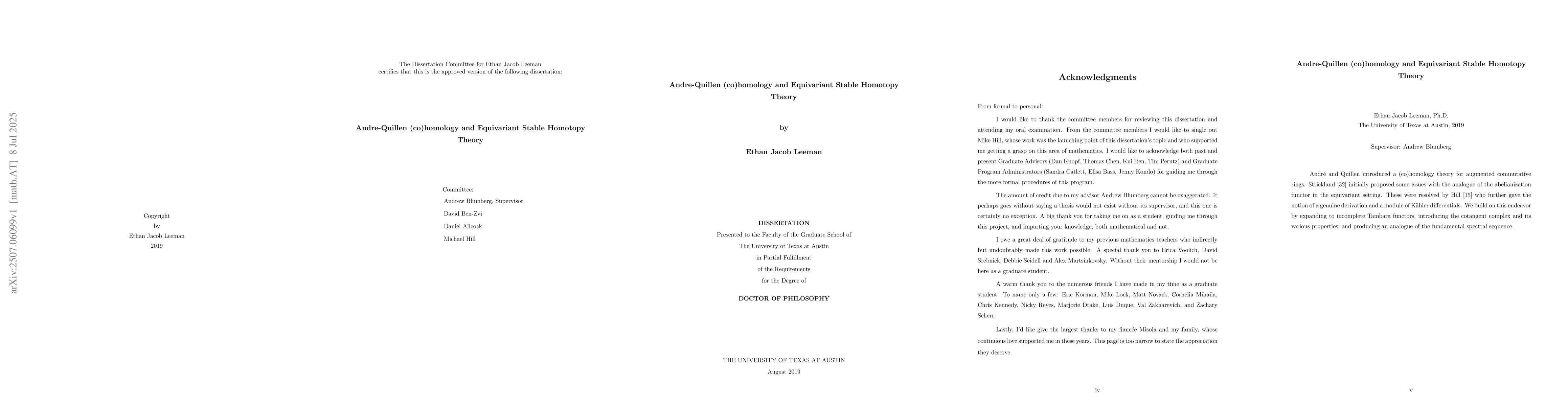 Thumbnail for Andre-Quillen (co)homology and Equivariant Stable Homotopy Theory