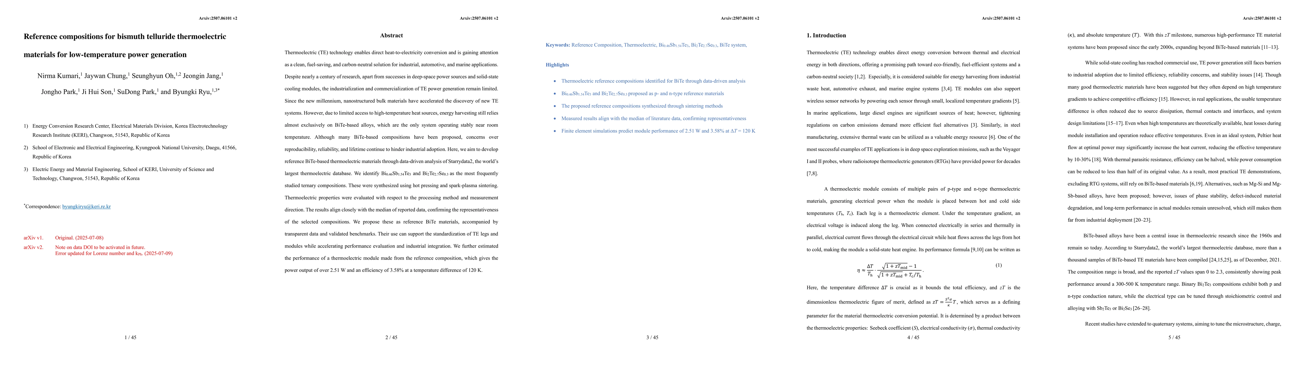 Thumbnail for Reference compositions for bismuth telluride thermoelectric materials
  for low-temperature power generation