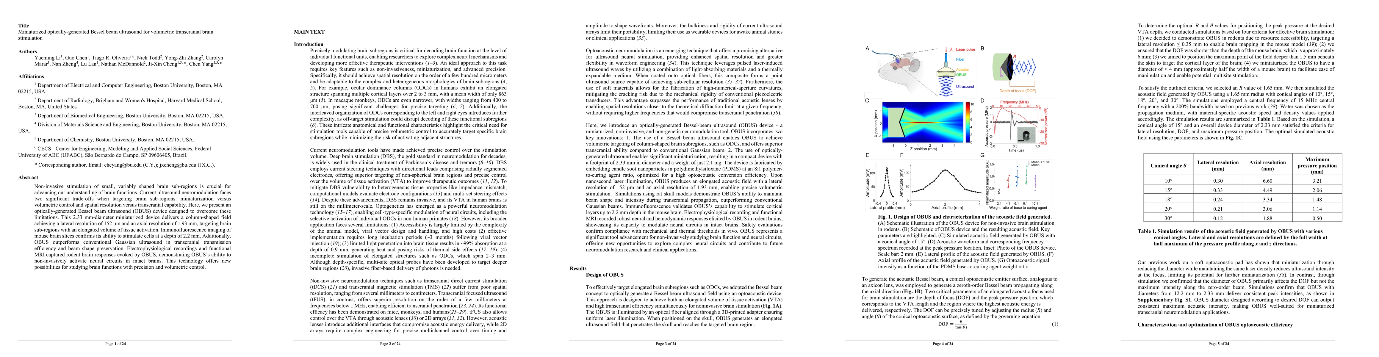 Thumbnail for Miniaturized optically-generated Bessel beam ultrasound for volumetric
  transcranial brain stimulation