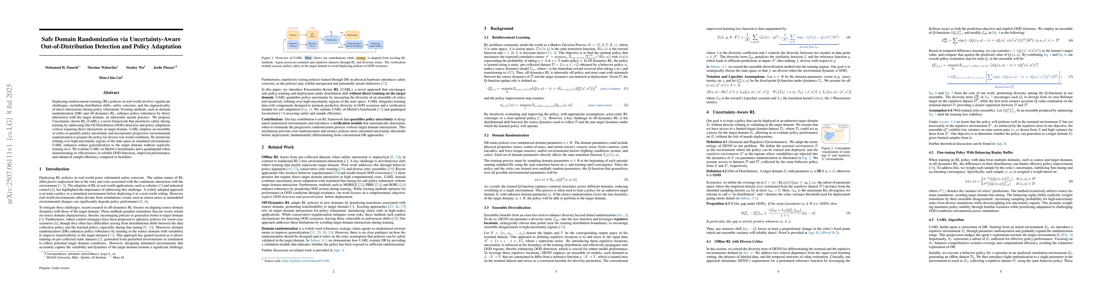 Thumbnail for Safe Domain Randomization via Uncertainty-Aware Out-of-Distribution
  Detection and Policy Adaptation