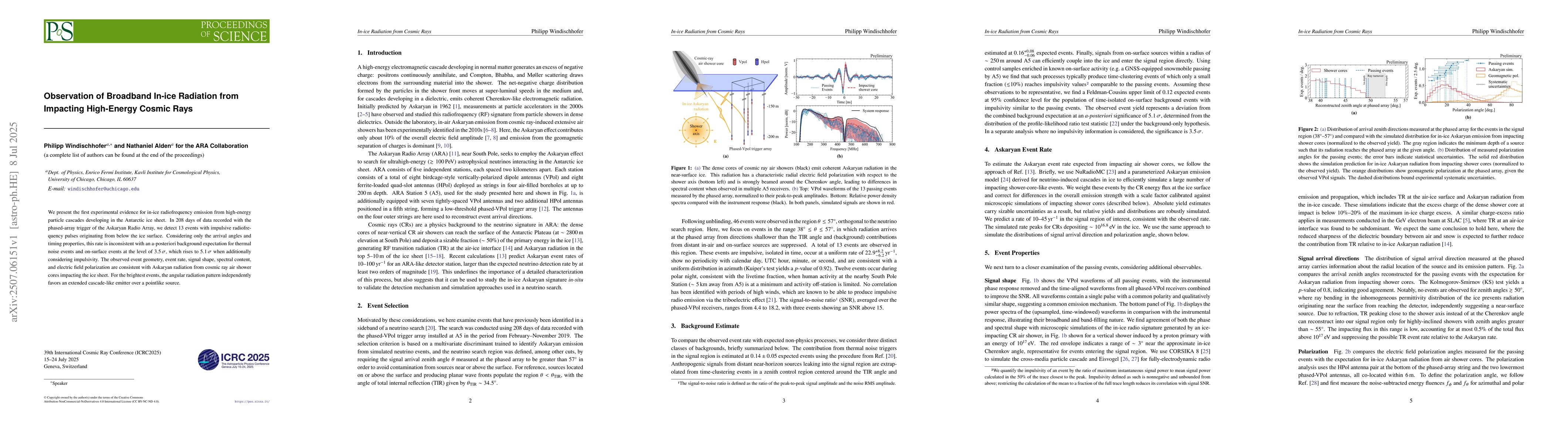 Thumbnail for Observation of Broadband In-ice Radiation from Impacting High-Energy
  Cosmic Rays