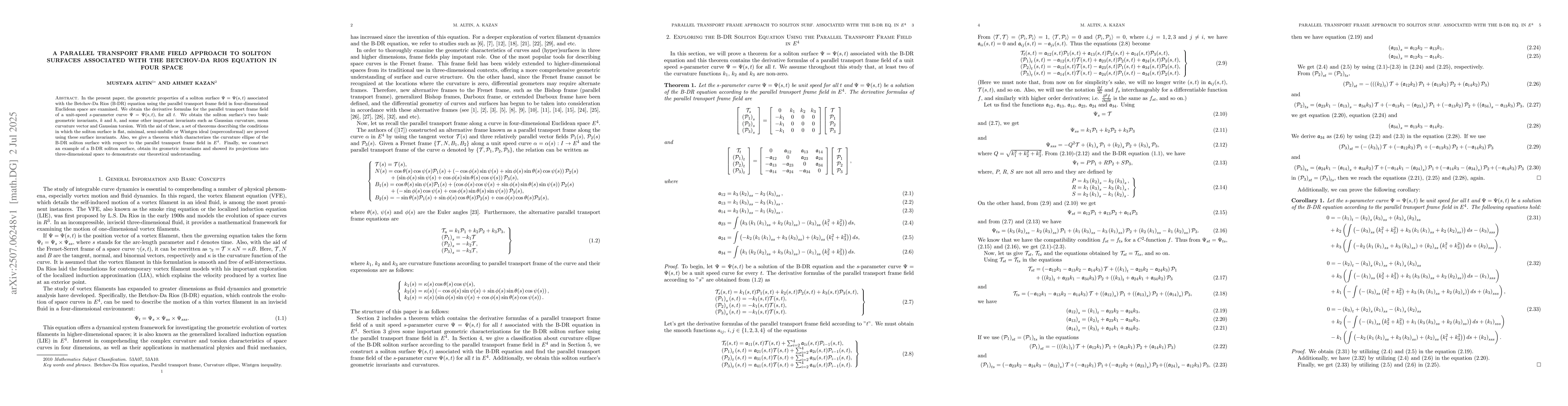 Thumbnail for A Parallel Transport Frame Field Approach to Soliton Surfaces associated
  with the Betchov-Da Rios Equation in Four Space