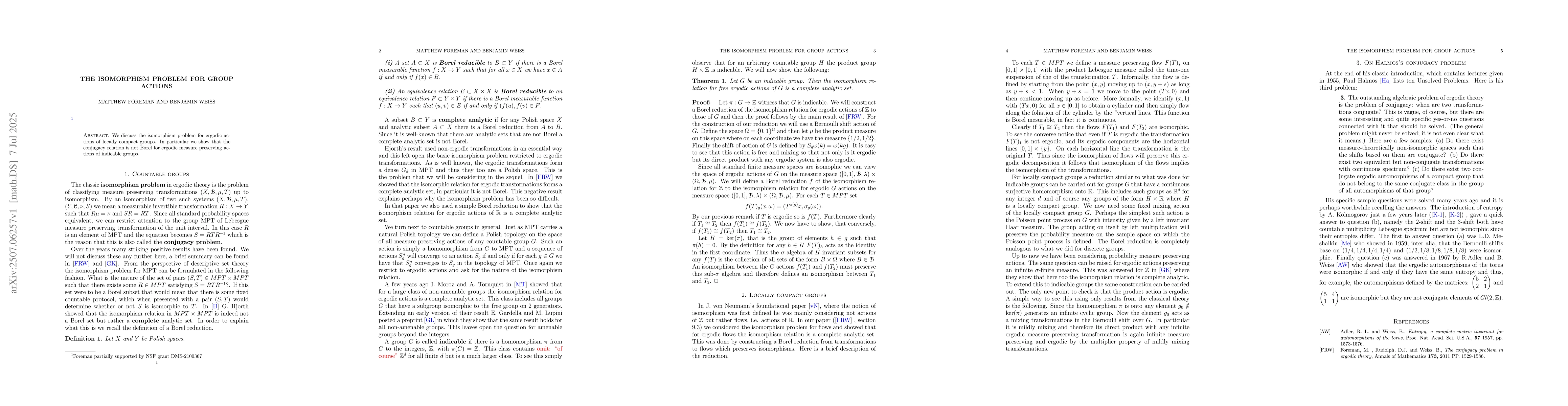 Thumbnail for The isomorphism problem for group actions