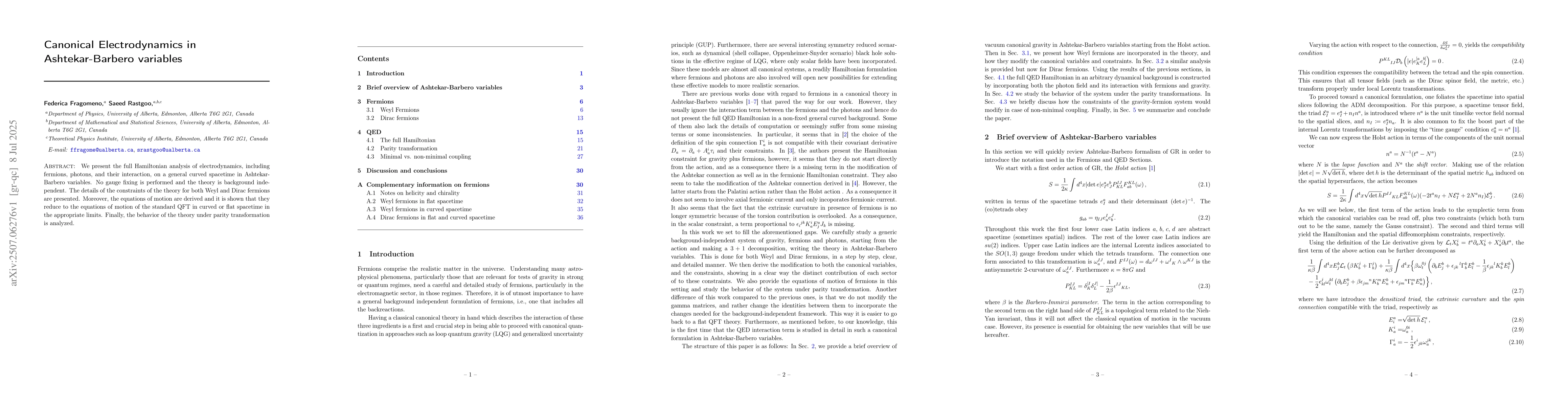 Thumbnail for Canonical Electrodynamics in Ashtekar-Barbero variables