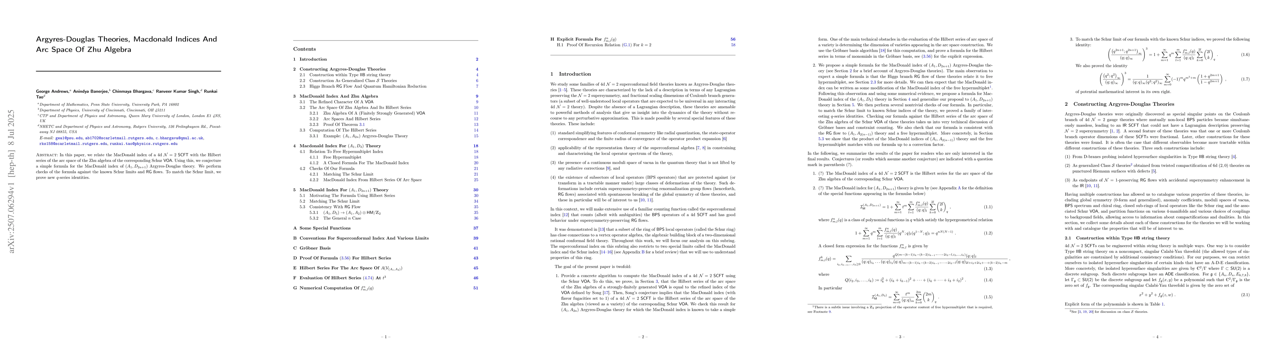Thumbnail for Argyres-Douglas Theories, Macdonald Indices and Arc Space of Zhu Algebra