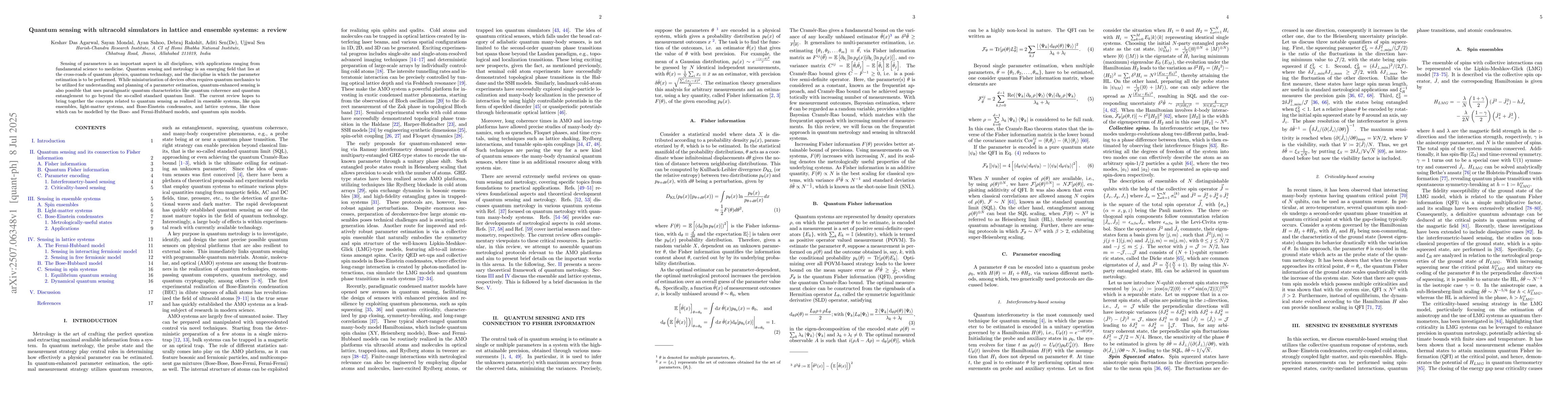 Thumbnail for Quantum sensing with ultracold simulators in lattice and ensemble
  systems: a review