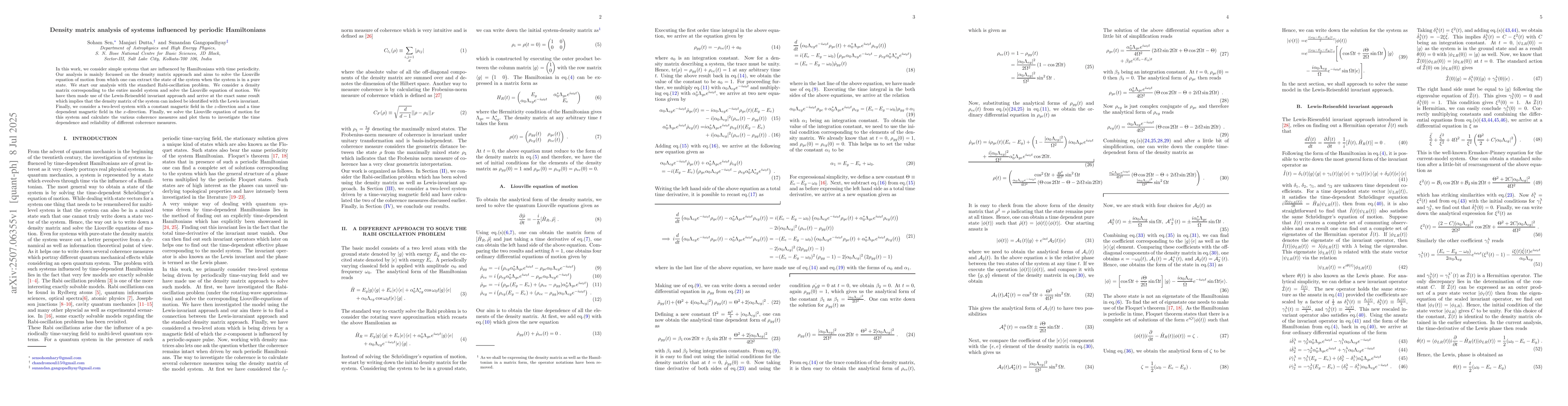 Thumbnail for Density matrix analysis of systems influenced by periodic Hamiltonians