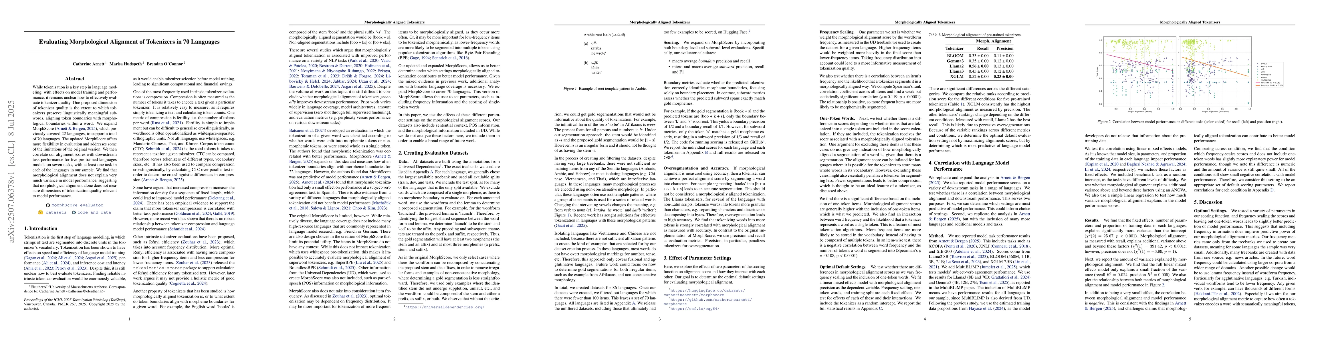 Thumbnail for Evaluating Morphological Alignment of Tokenizers in 70 Languages