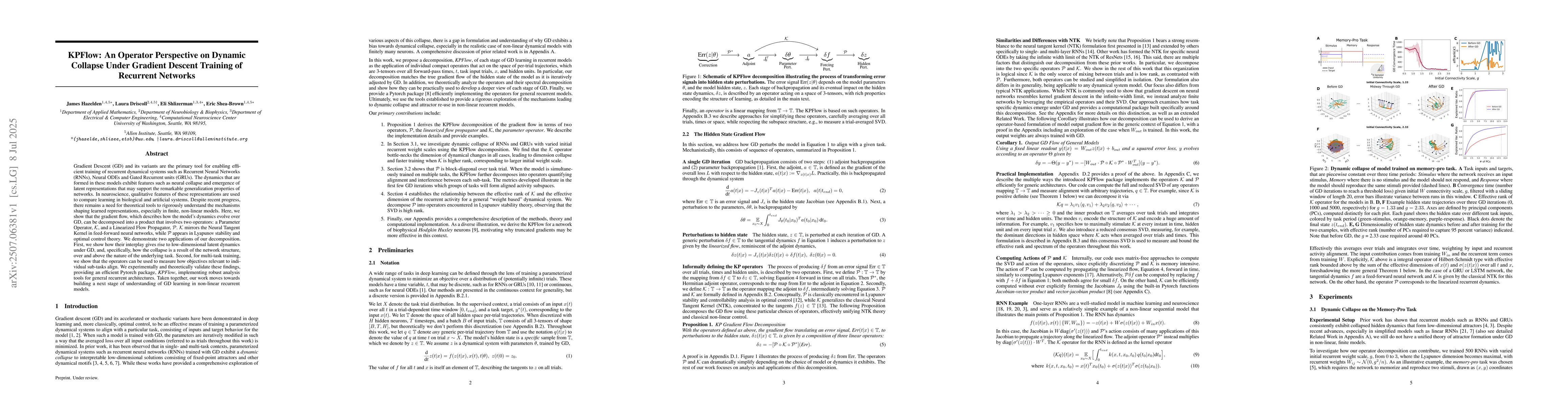 Thumbnail for KPFlow: An Operator Perspective on Dynamic Collapse Under Gradient
  Descent Training of Recurrent Networks
