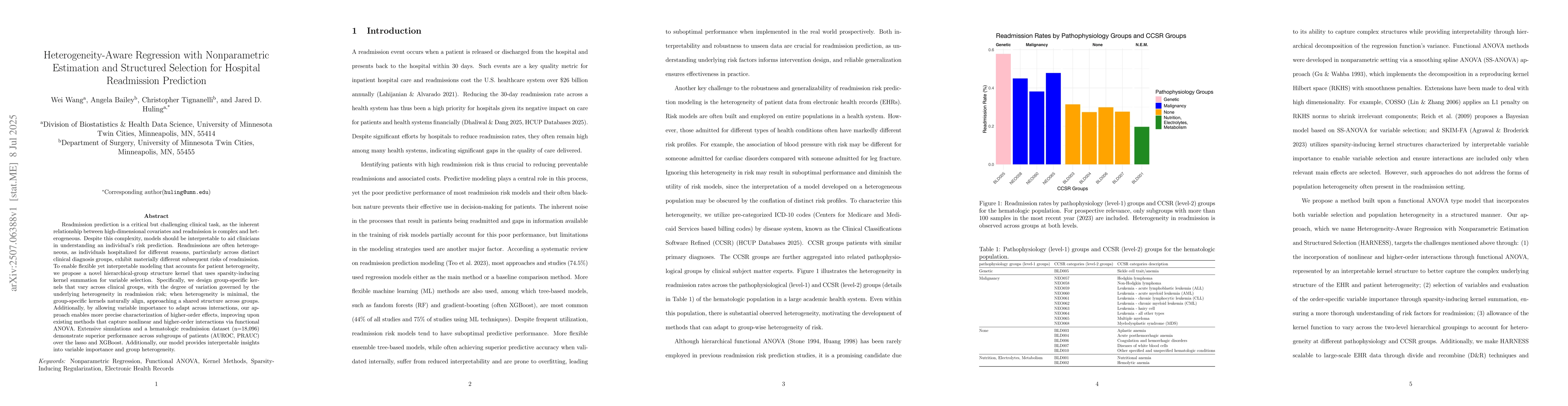 Thumbnail for Heterogeneity-Aware Regression with Nonparametric Estimation and
  Structured Selection for Hospital Readmission Prediction