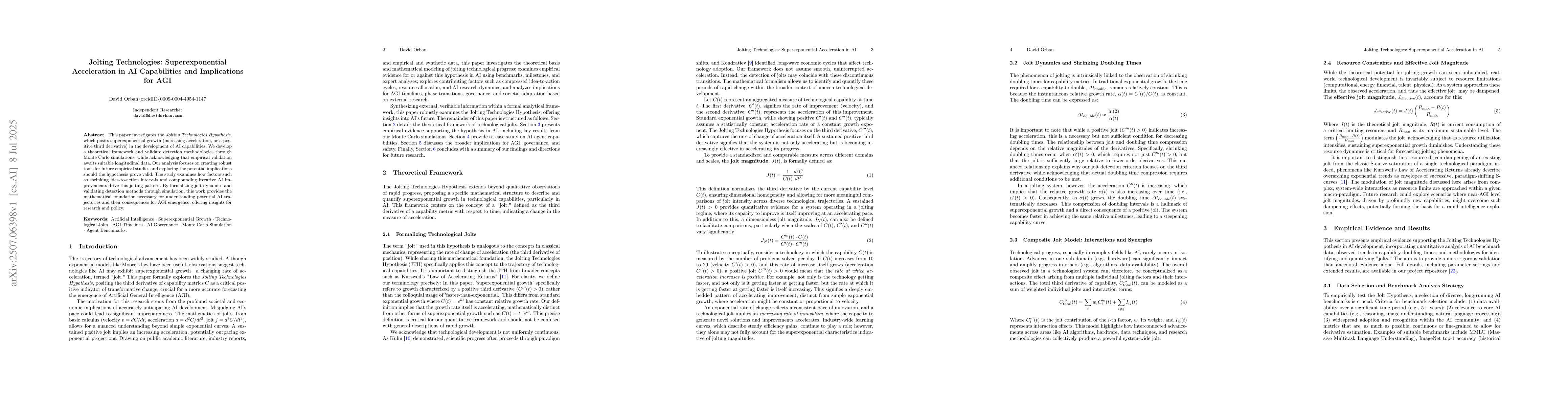 Thumbnail for Jolting Technologies: Superexponential Acceleration in AI Capabilities
  and Implications for AGI