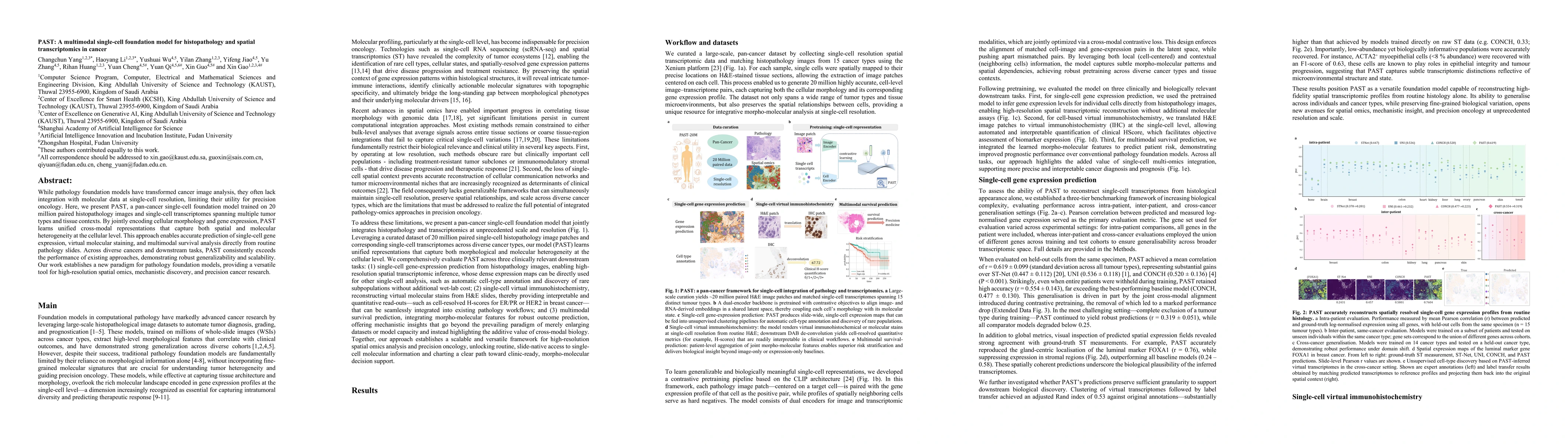 Thumbnail for PAST: A multimodal single-cell foundation model for histopathology and
  spatial transcriptomics in cancer