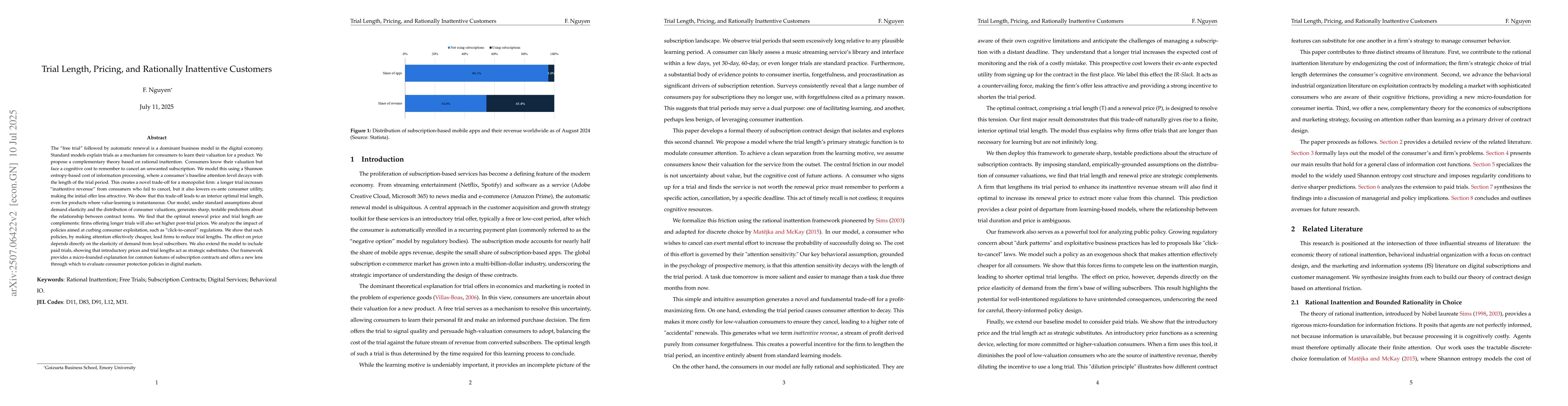 Thumbnail for Trial Length, Pricing, and Rationally Inattentive Customers