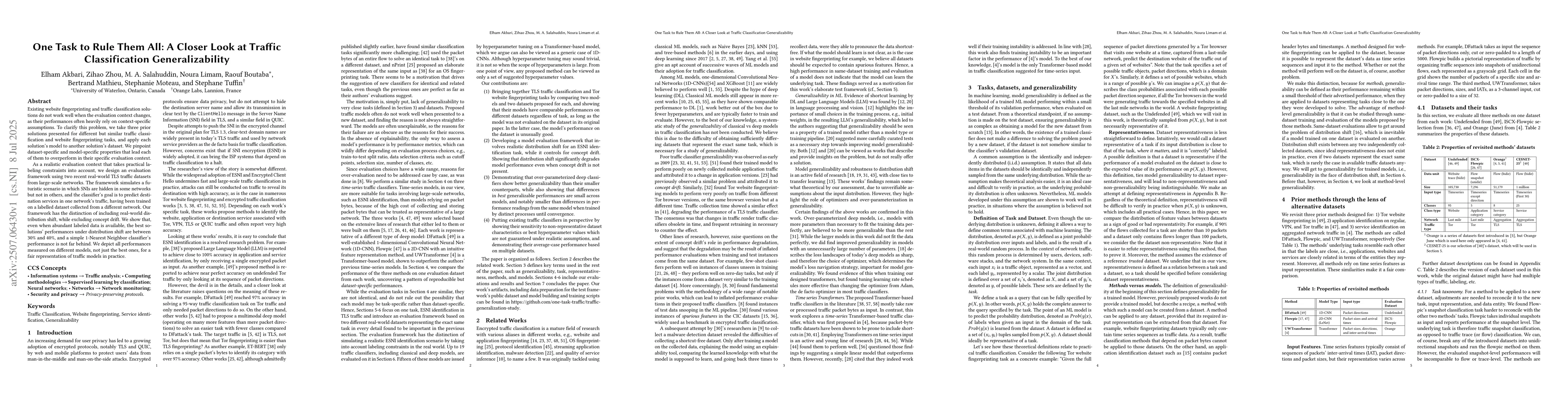 Thumbnail for One task to rule them all: A closer look at traffic classification
  generalizability