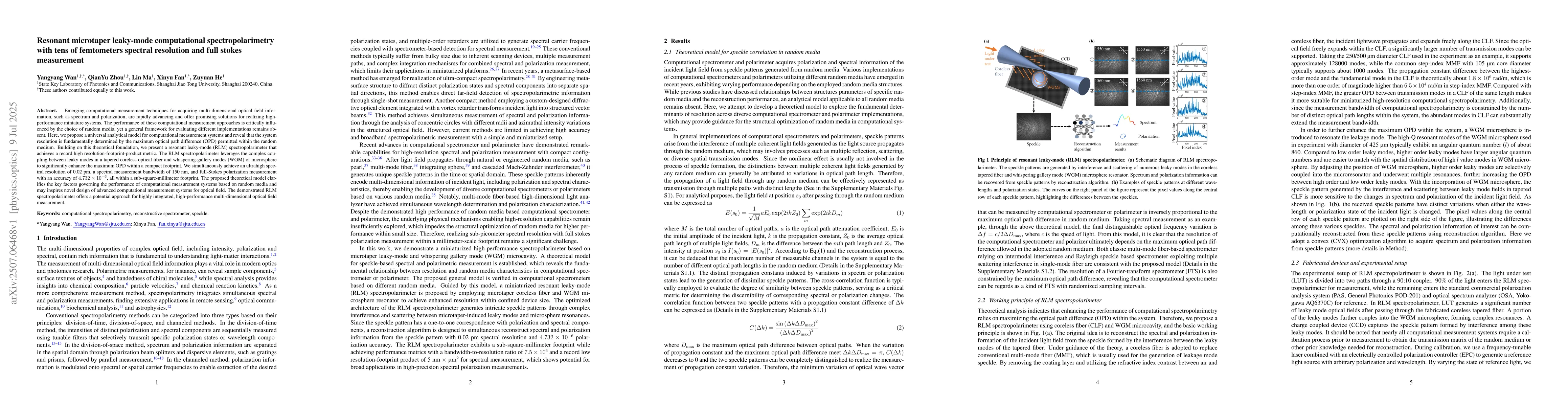 Thumbnail for Resonant microtaper leaky-mode computational spectropolarimetry with
  tens of femtometers spectral resolution and full stokes measurement