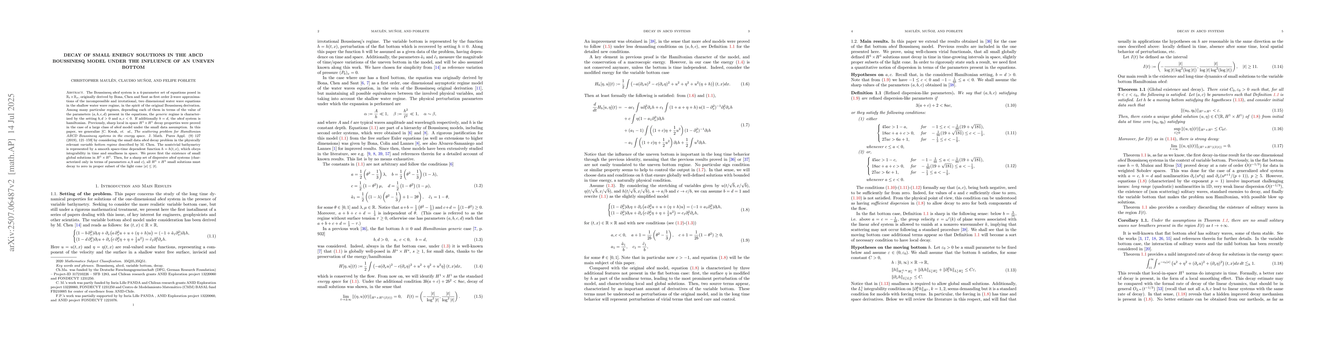 Thumbnail for Decay of small energy solutions in the ABCD Boussinesq model under the
  influence of an uneven bottom