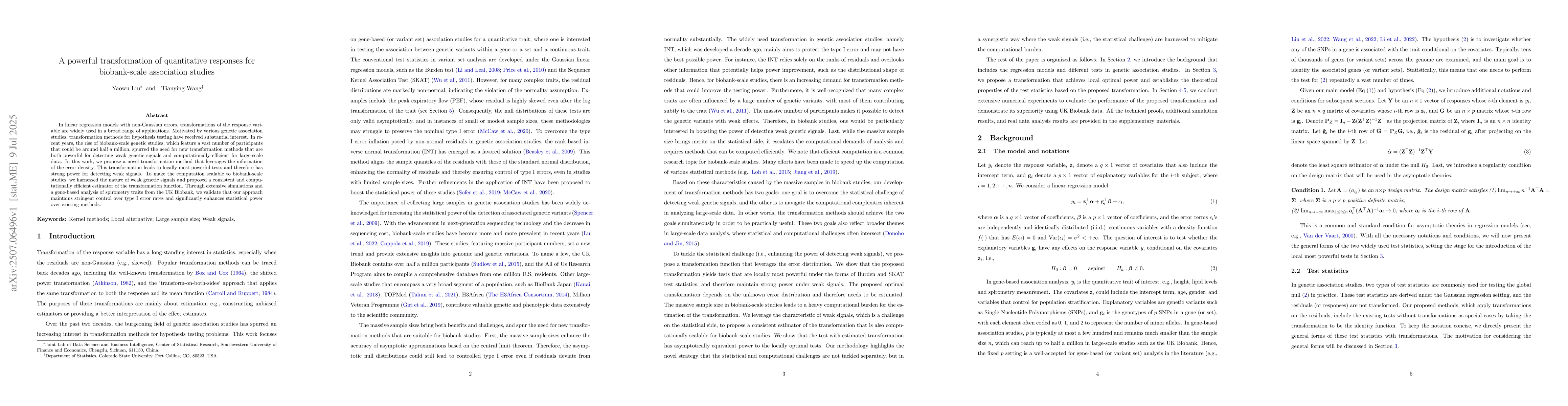 Thumbnail for A powerful transformation of quantitative responses for biobank-scale
  association studies