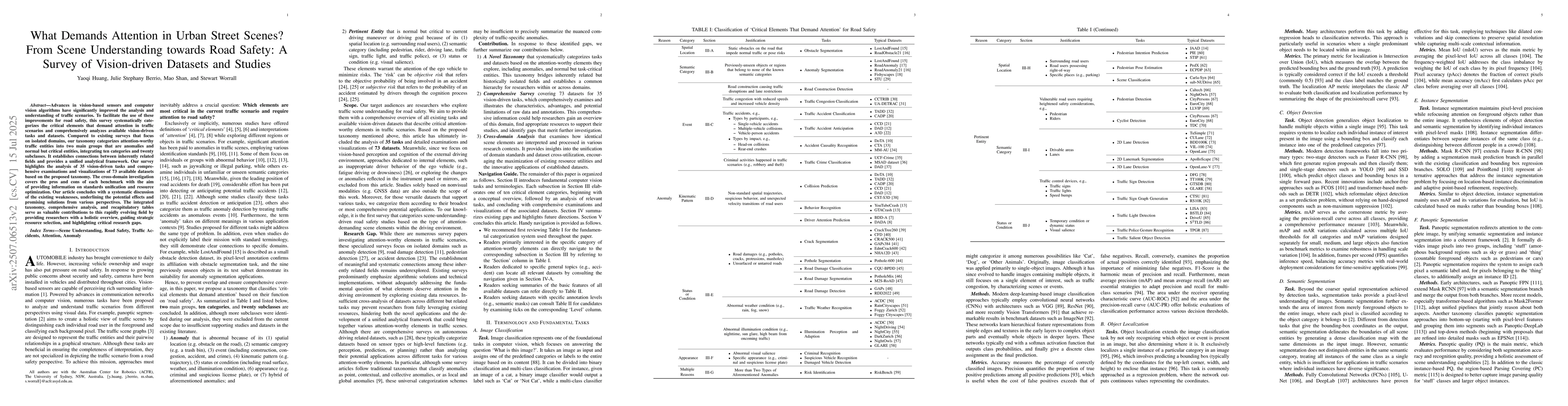 Thumbnail for What Demands Attention in Urban Street Scenes? From Scene Understanding
  towards Road Safety: A Survey of Vision-driven Datasets and Studies
