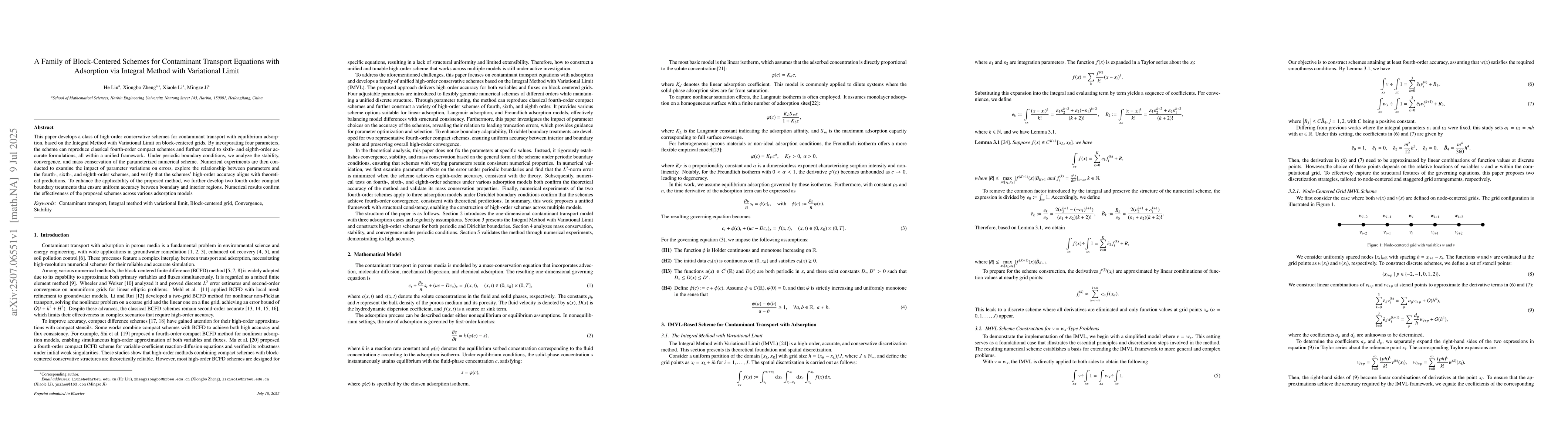 Thumbnail for A Family of Block-Centered Schemes for Contaminant Transport Equations
  with Adsorption via Integral Method with Variational Limit