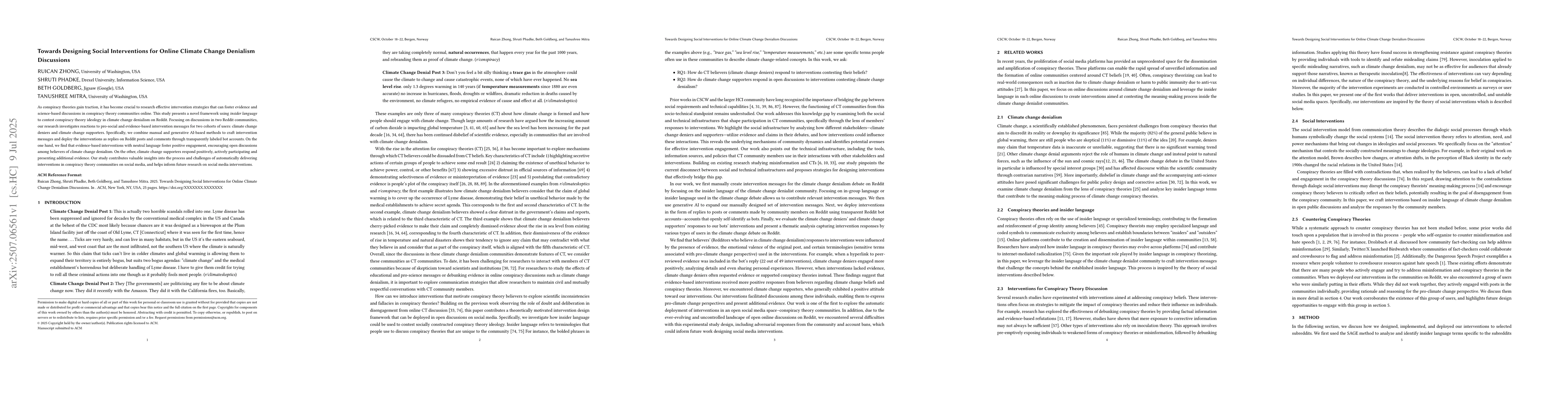 Thumbnail for Towards Designing Social Interventions for Online Climate Change
  Denialism Discussions