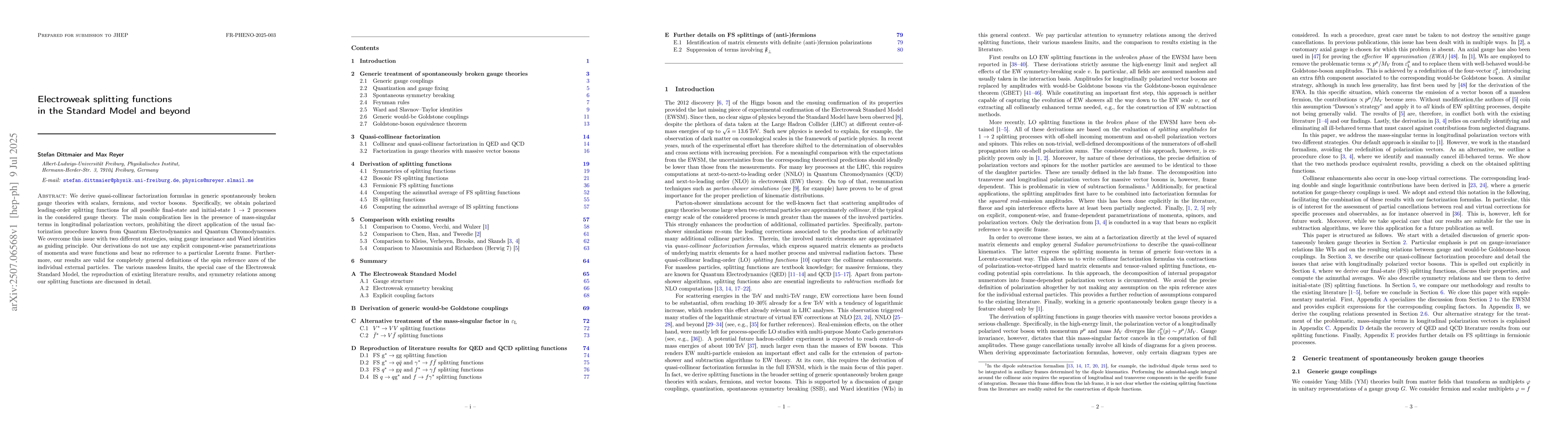 Thumbnail for Electroweak splitting functions in the Standard Model and beyond