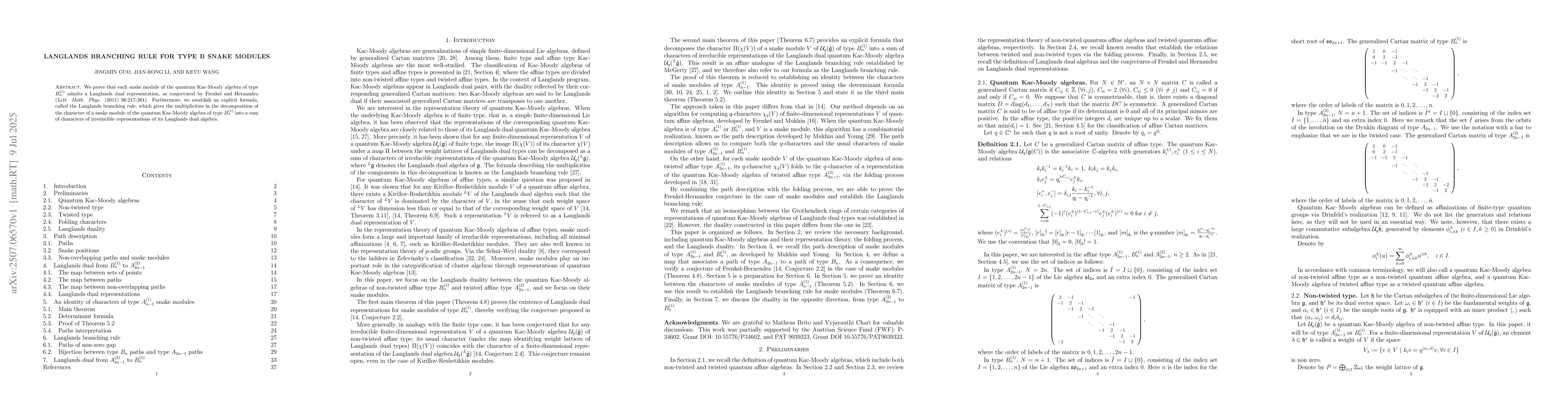Thumbnail for Langlands branching rule for type B snake modules