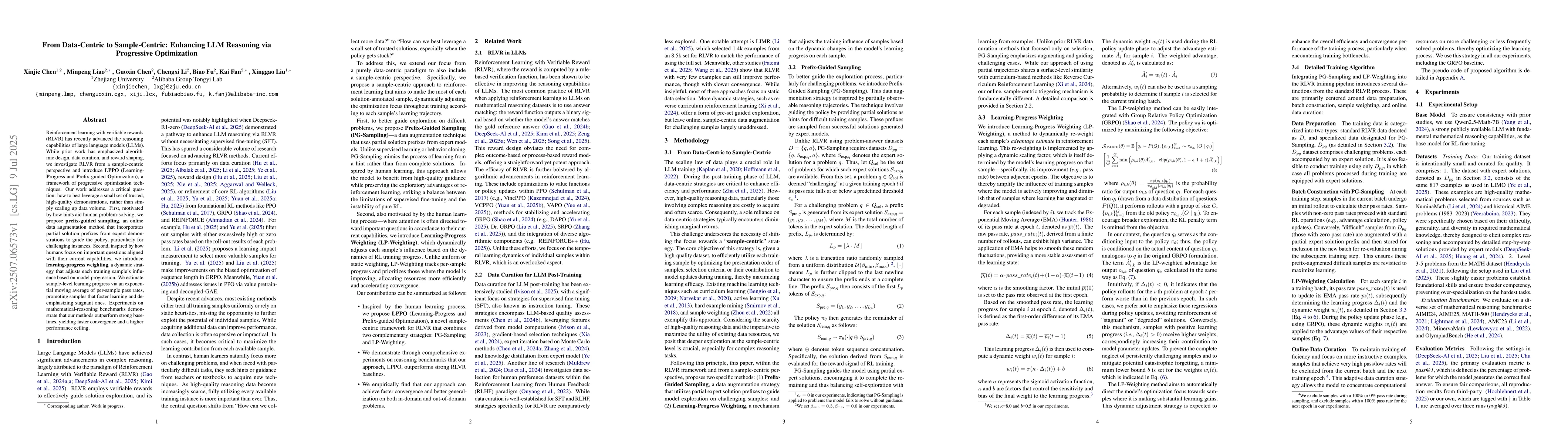 Thumbnail for From Data-Centric to Sample-Centric: Enhancing LLM Reasoning via
  Progressive Optimization