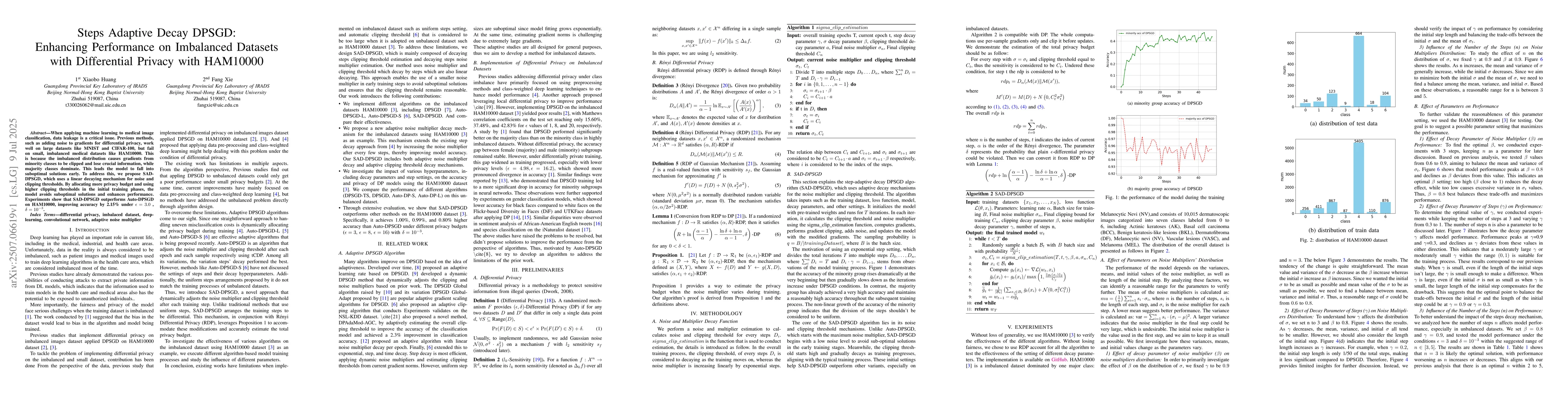 Thumbnail for Steps Adaptive Decay DPSGD: Enhancing Performance on Imbalanced Datasets
  with Differential Privacy with HAM10000