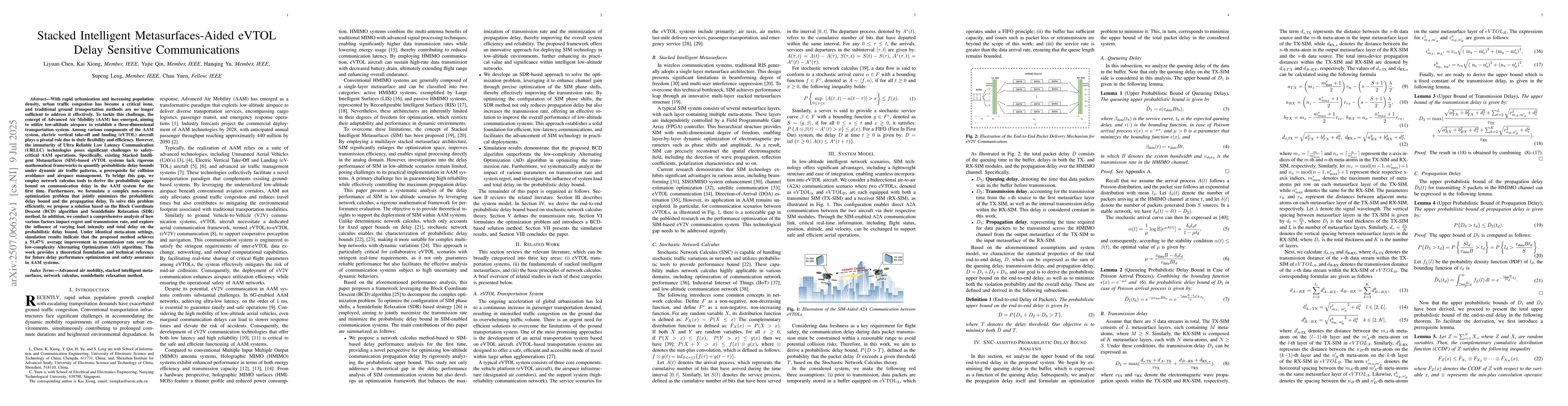 Thumbnail for Stacked Intelligent Metasurfaces-Aided eVTOL Delay Sensitive
  Communications