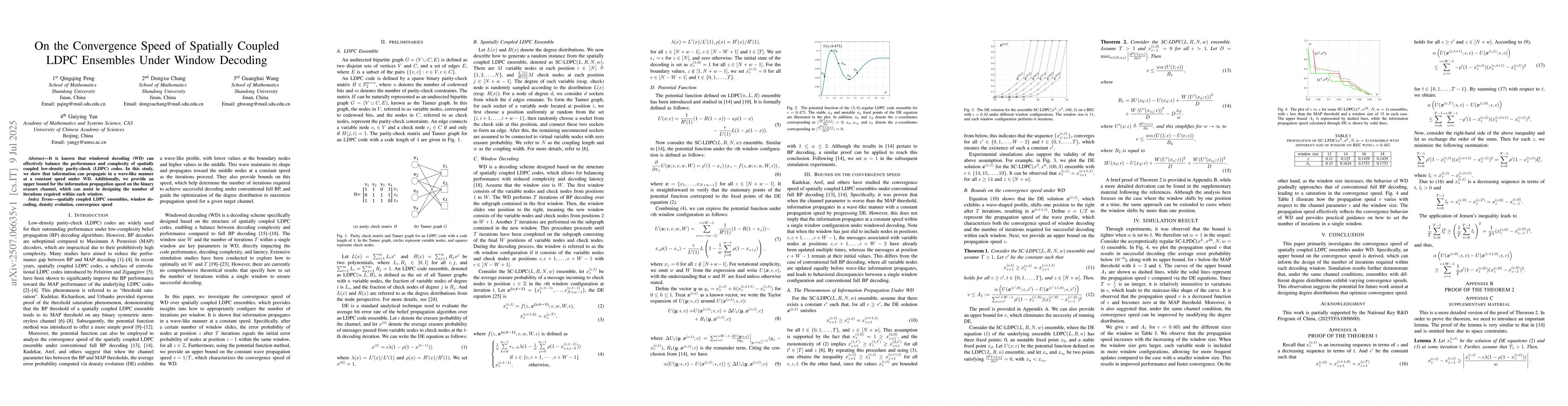 Thumbnail for On the Convergence Speed of Spatially Coupled LDPC Ensembles Under
  Window Decoding