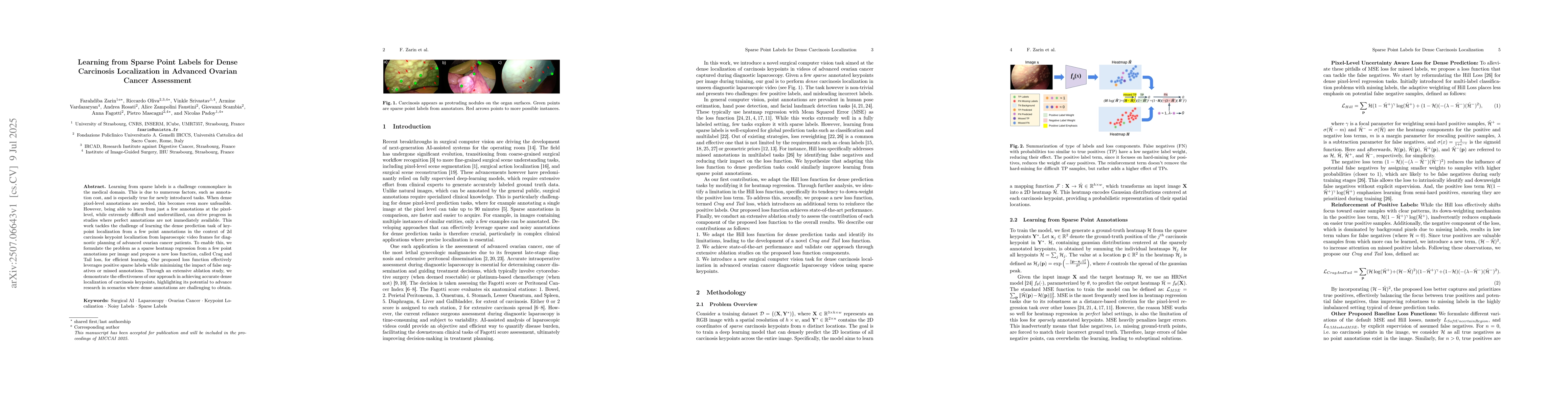 Thumbnail for Learning from Sparse Point Labels for Dense Carcinosis Localization in
  Advanced Ovarian Cancer Assessment