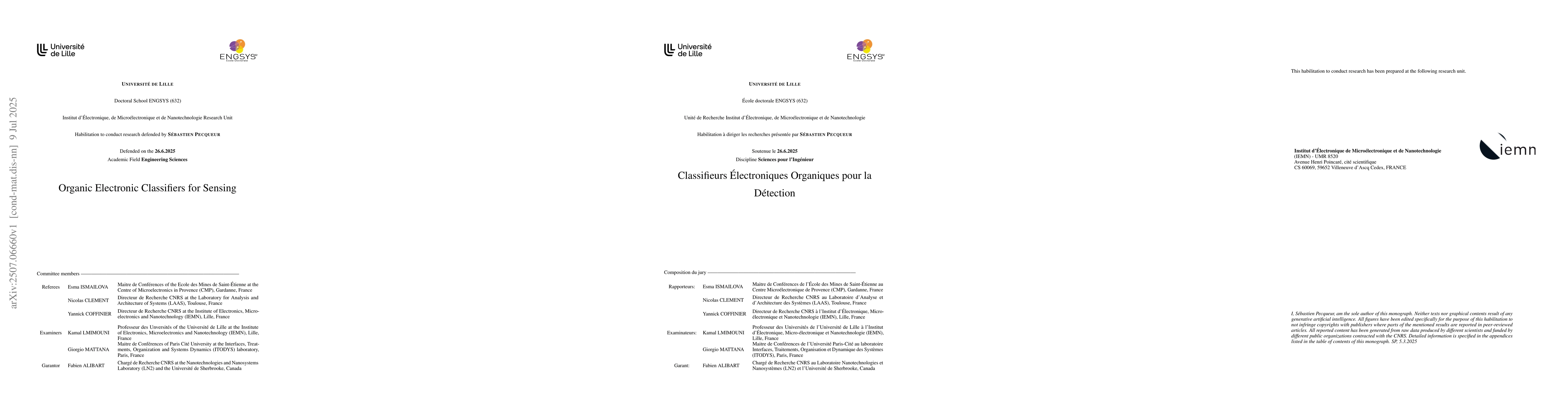 Thumbnail for Organic Electronic Classifiers for Sensing