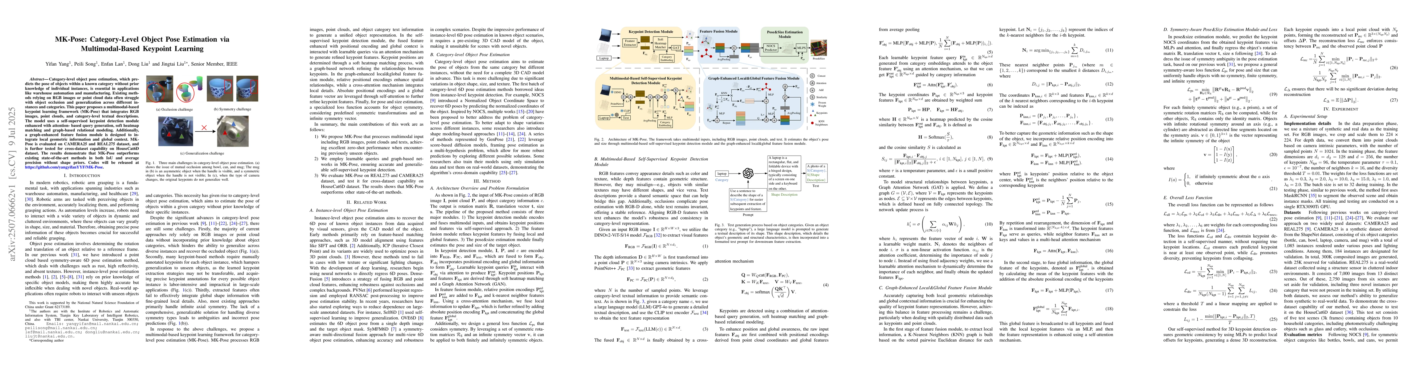 Thumbnail for MK-Pose: Category-Level Object Pose Estimation via Multimodal-Based
  Keypoint Learning