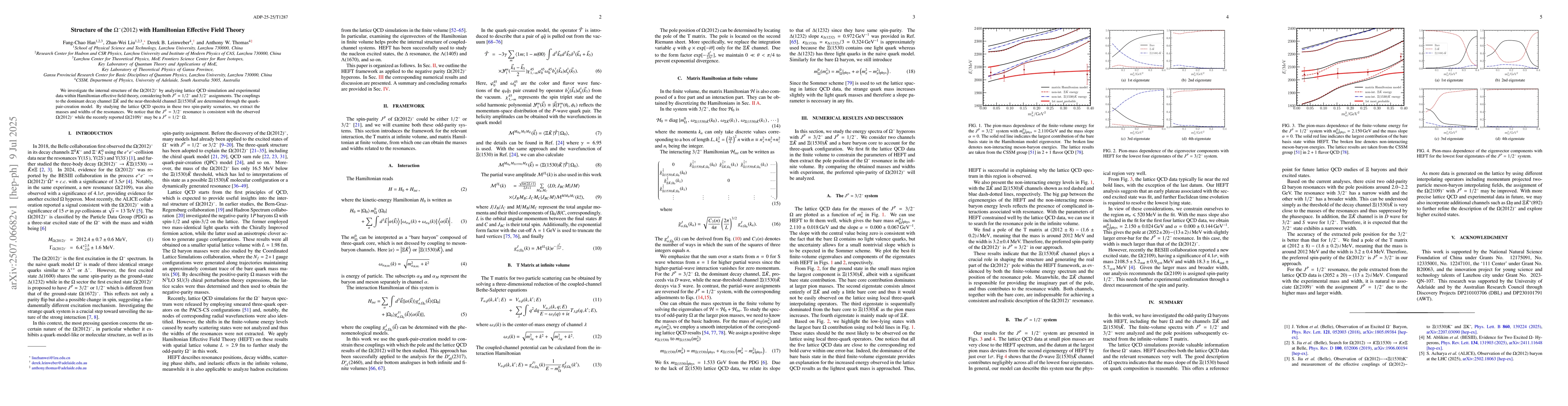 Thumbnail for Structure of the $Ω^{-}(2012)$ with Hamiltonian Effective Field
  Theory