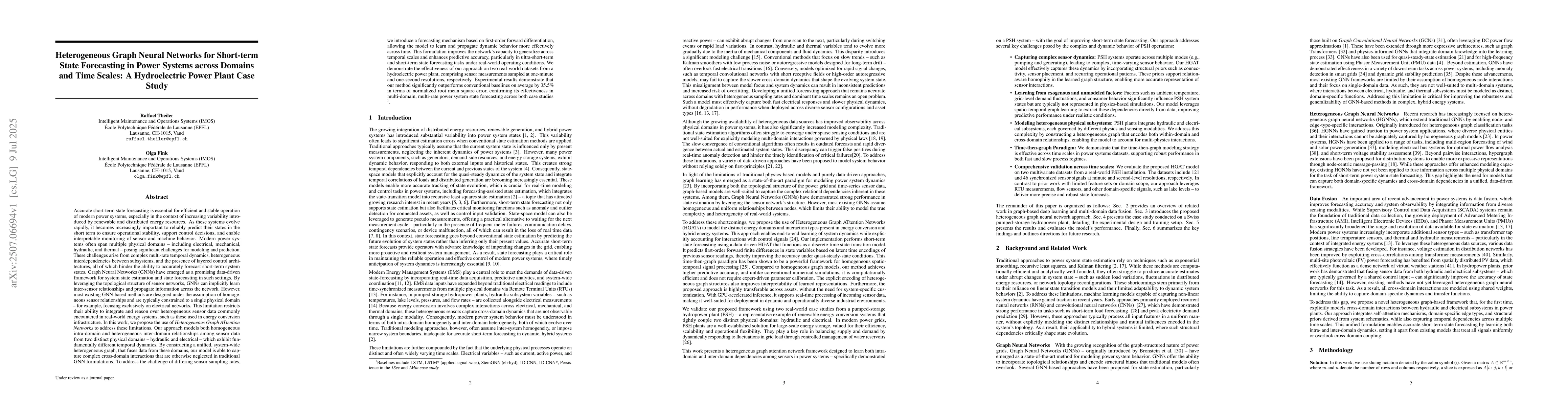 Thumbnail for Heterogeneous Graph Neural Networks for Short-term State Forecasting in
  Power Systems across Domains and Time Scales: A Hydroelectric Power Plant
  Case Study