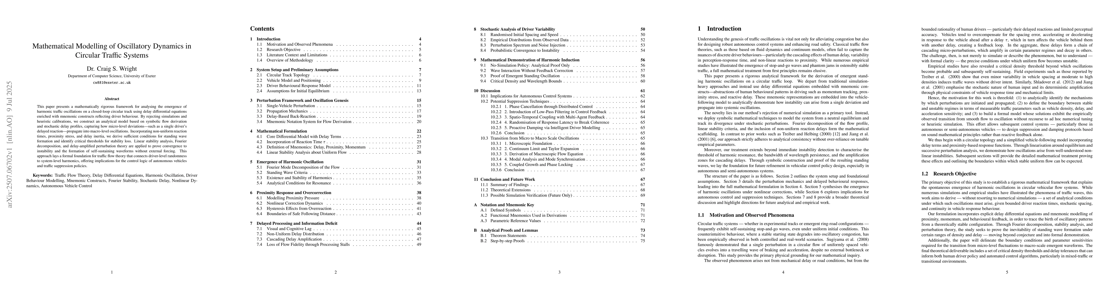 Thumbnail for Mathematical Modelling of Oscillatory Dynamics in Circular Traffic
  Systems