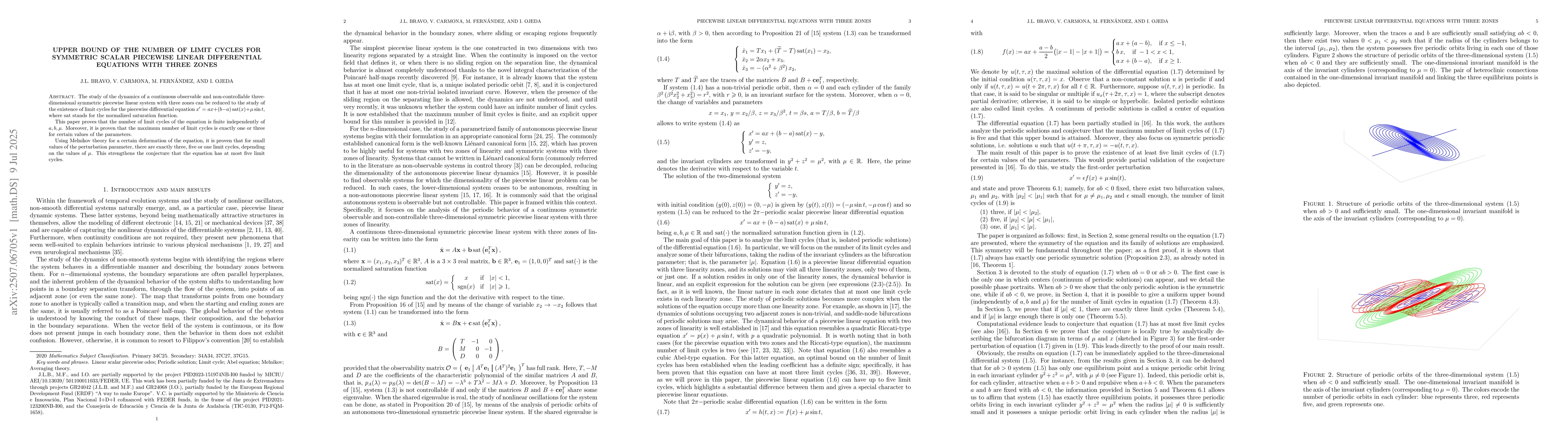 Thumbnail for Upper bound of the number of limit cycles for symmetric scalar piecewise
  linear differential equations with three zones