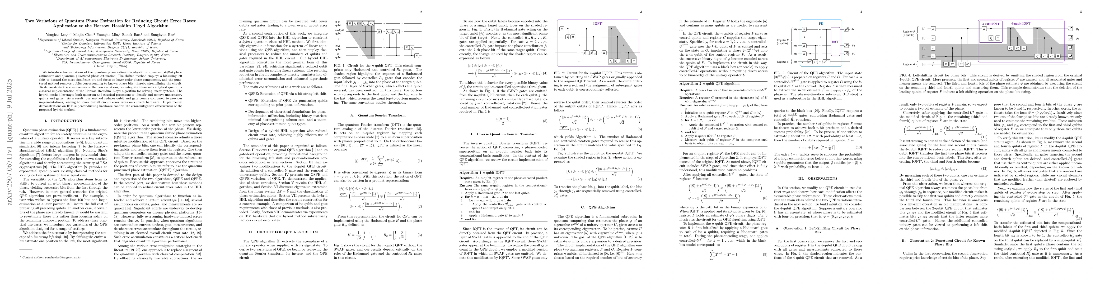 Thumbnail for Two Variations of Quantum Phase Estimation for Reducing Circuit Error
  Rates: Application to the Harrow--Hassidim--Lloyd Algorithm