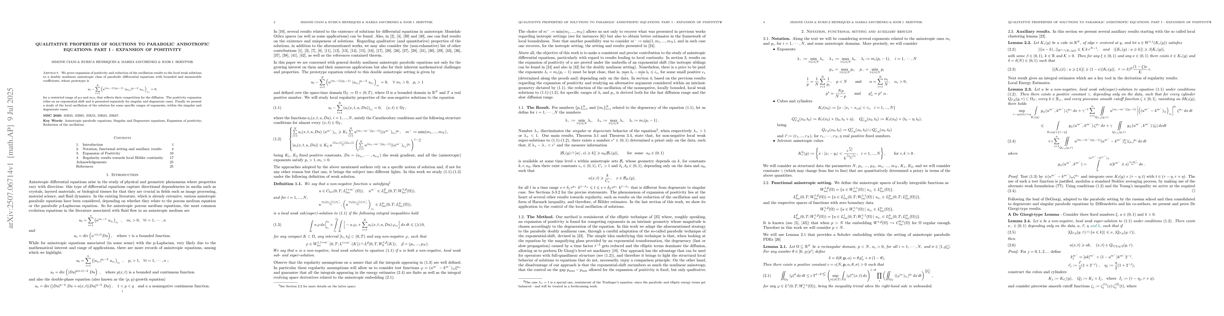 Thumbnail for Qualitative properties of solutions to parabolic anisotropic equations:
  Part I -- Expansion of positivity