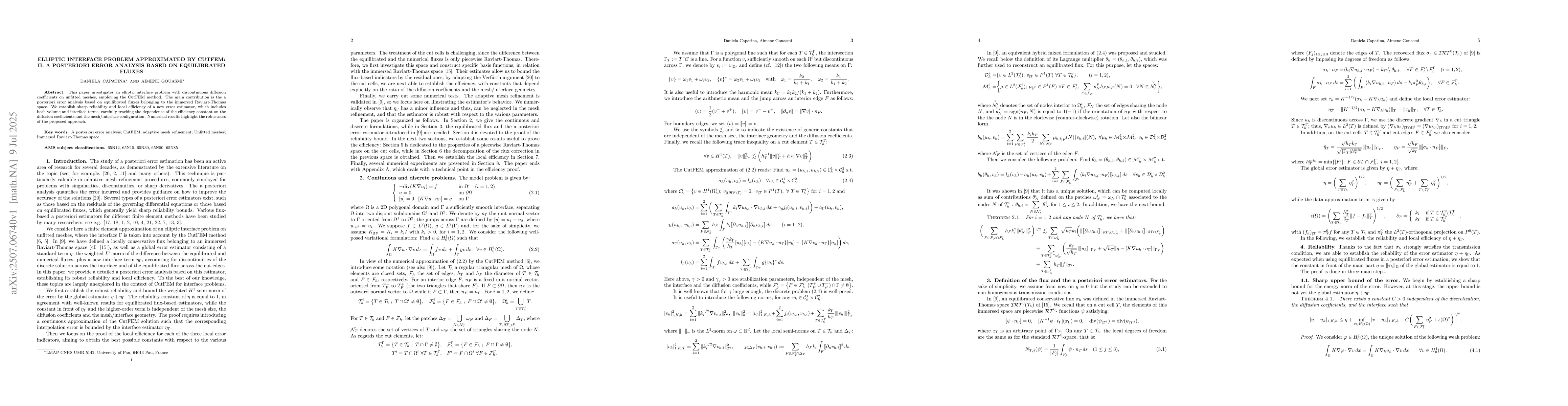 Thumbnail for Elliptic Interface Problem approximated by CutFEM: II. A posteriori
  error analysis based on equilibrated fluxes